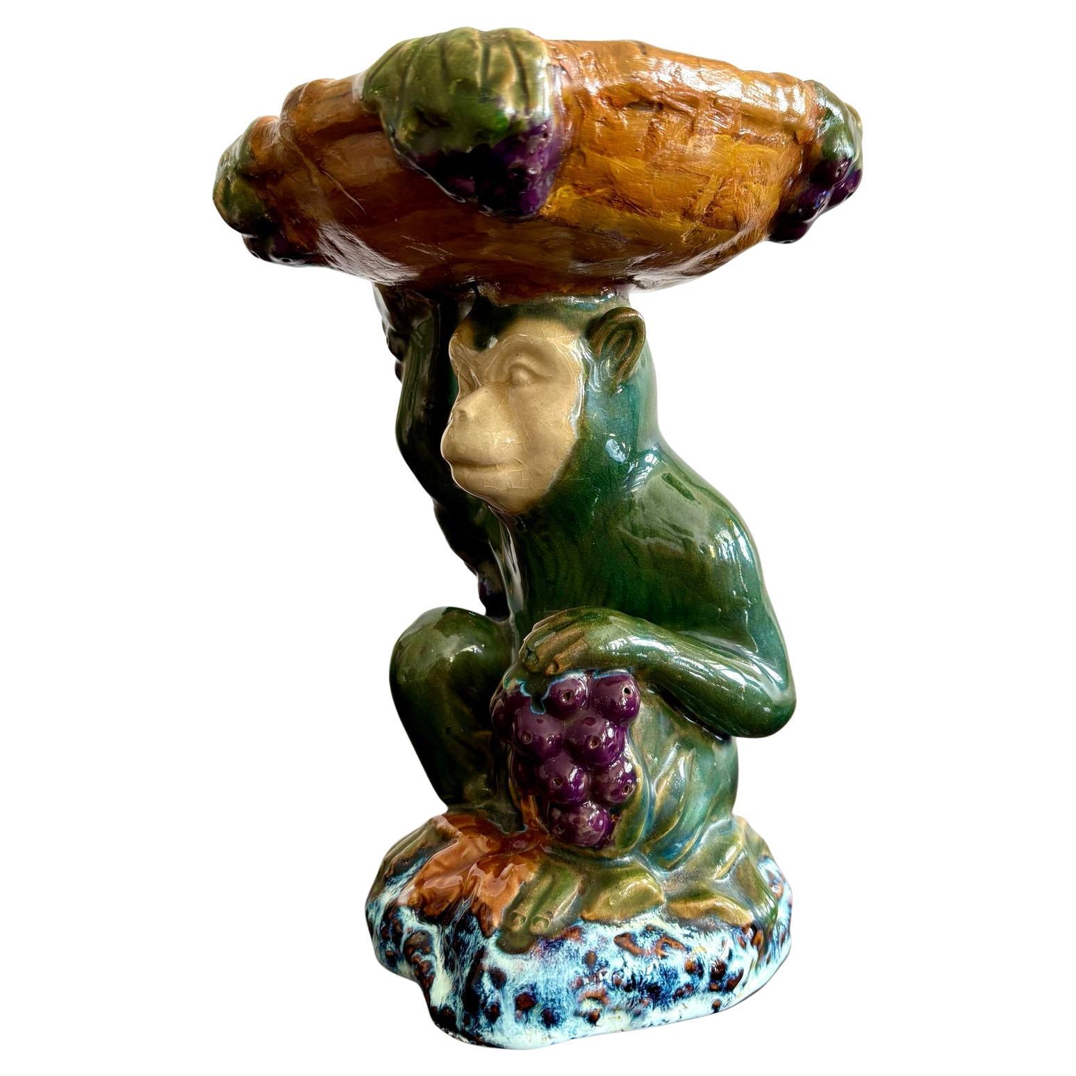 Plat décoratif vintage Boho en céramique émaillée avec singe