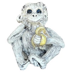 Vintage Boho Glazed Ceramic Monkey