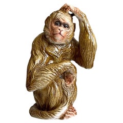 Vintage Boho Glazed Ceramic Monkey