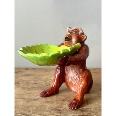 Vintage Boho Glazed Ceramic Monkey Trinket Tray
