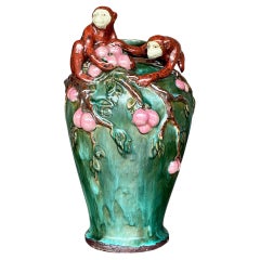 Vintage Boho Glazed Ceramic Monkey Vase