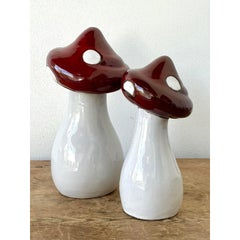 Vintage Boho Glazed Ceramic Mushrooms - Set of 2