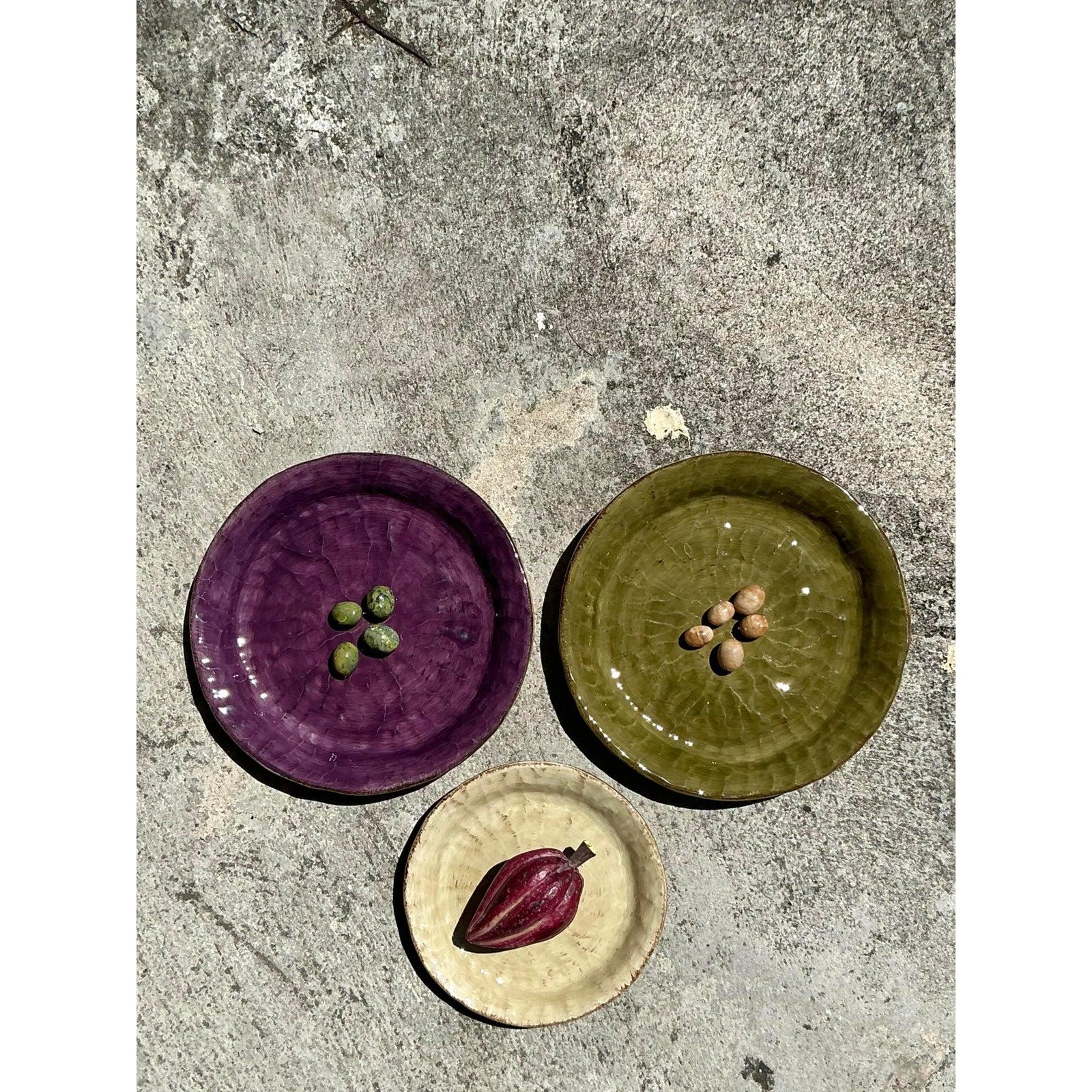 Chinois Assiettes à olives vintage en céramique émaillée style Boho - Lot de 3 en vente