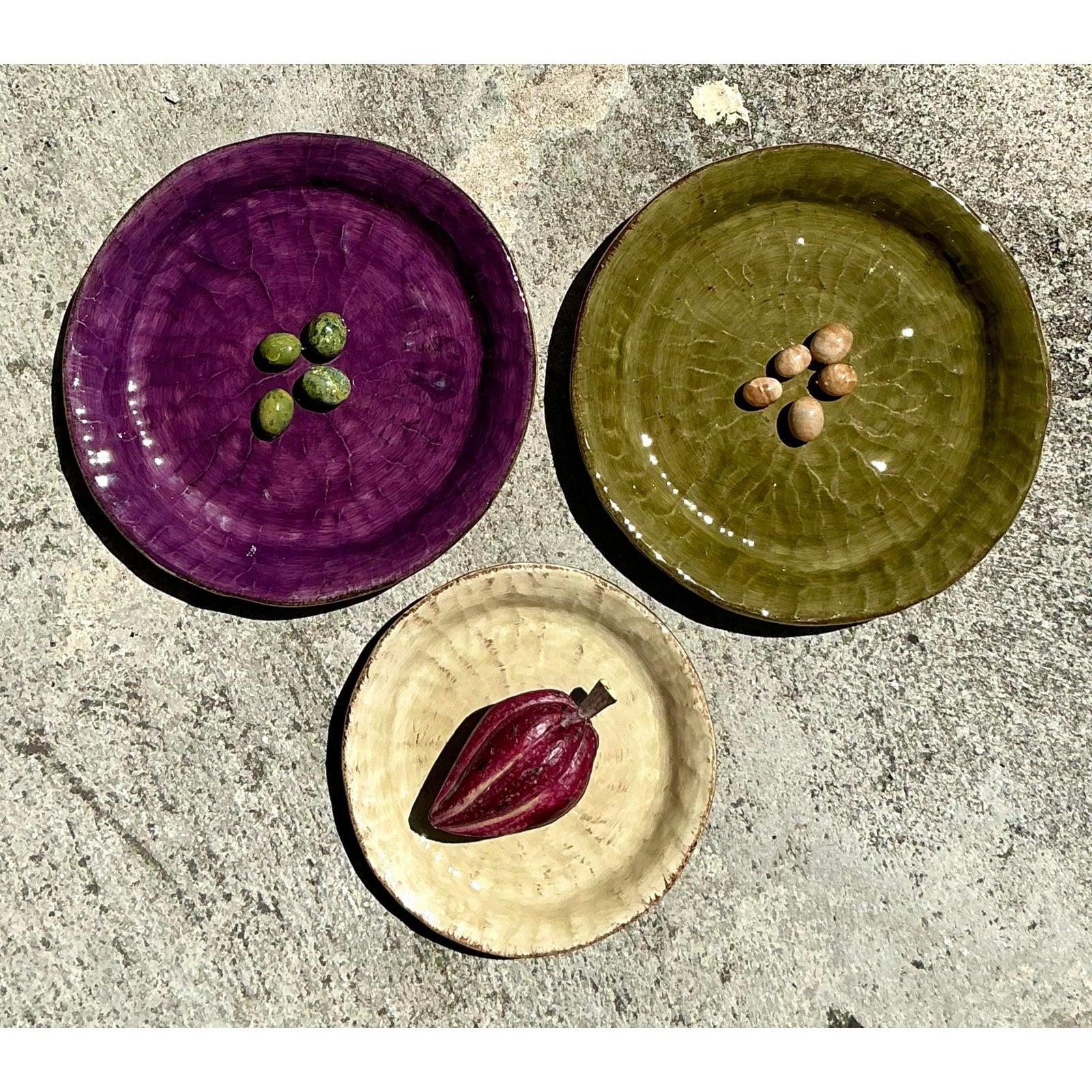 Céramique Assiettes à olives vintage en céramique émaillée style Boho - Lot de 3 en vente