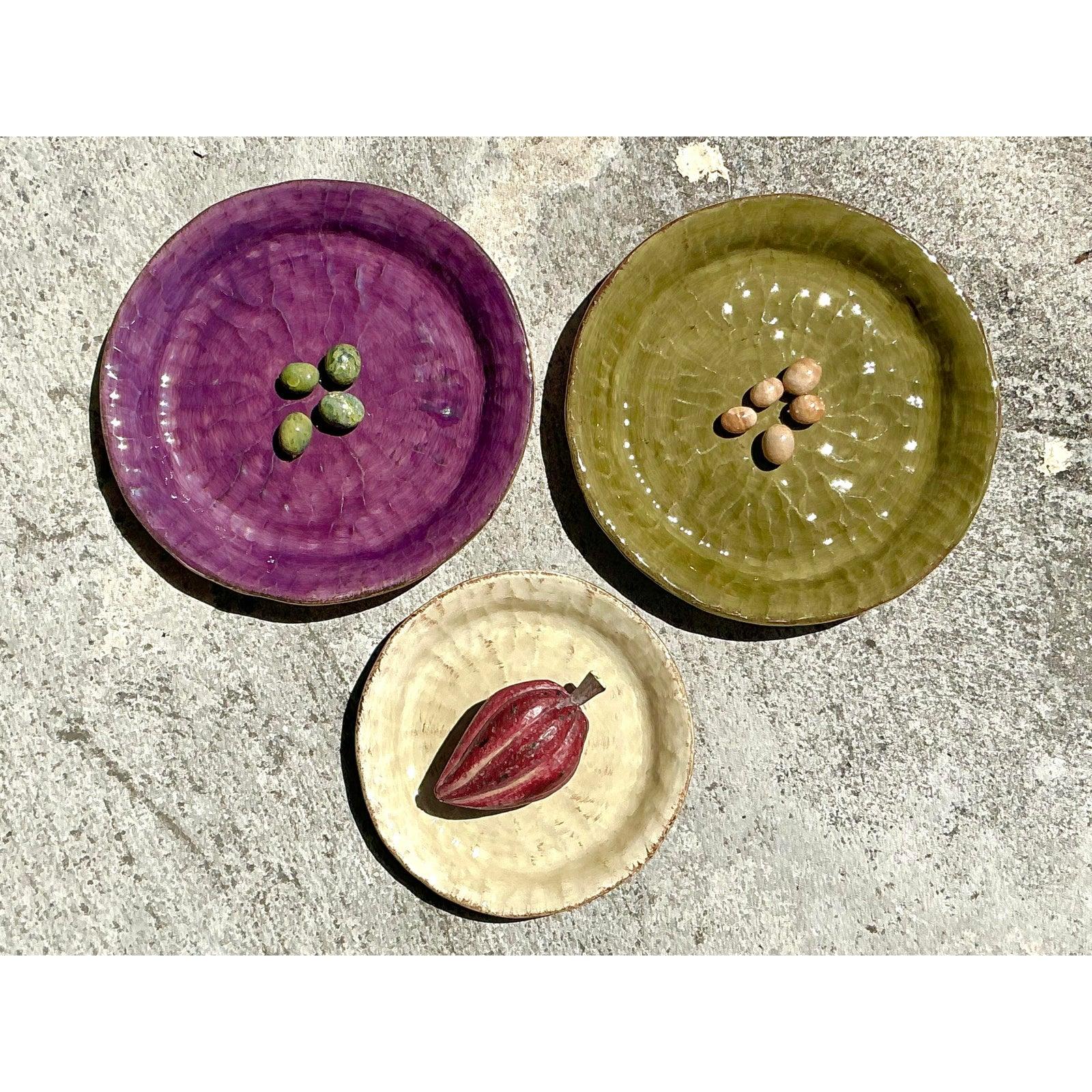 Assiettes à olives vintage en céramique émaillée style Boho - Lot de 3 en vente 1