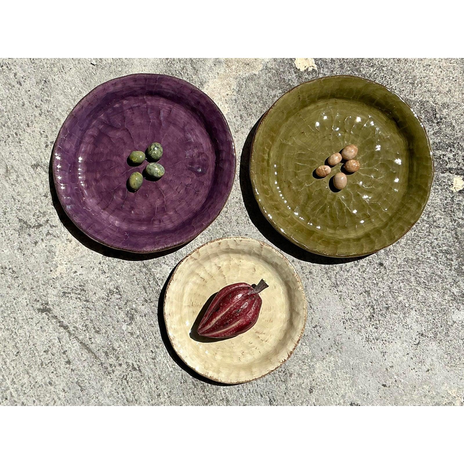 Assiettes à olives vintage en céramique émaillée style Boho - Lot de 3 en vente 3