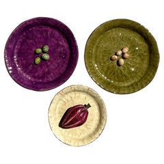 Vintage Boho Glazed Ceramic Olive Plates - Set of 3