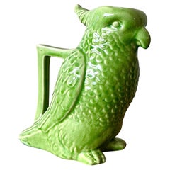 Vintage Boho Glazed Ceramic Parrot Pitcher