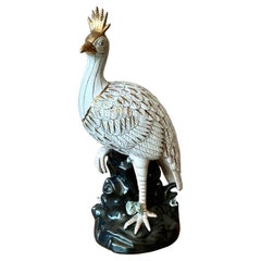 Vintage Boho Glazed Ceramic Peacock
