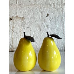 Vintage Boho Glazed Ceramic Pears - Set of 2