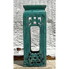 Vintage Boho Glazed Ceramic Pedestal