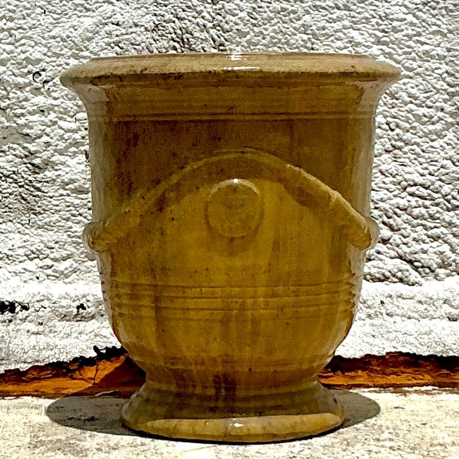 Boho-Pflanzgefäß aus glasierter Keramik, Vintage (amerikanisch)