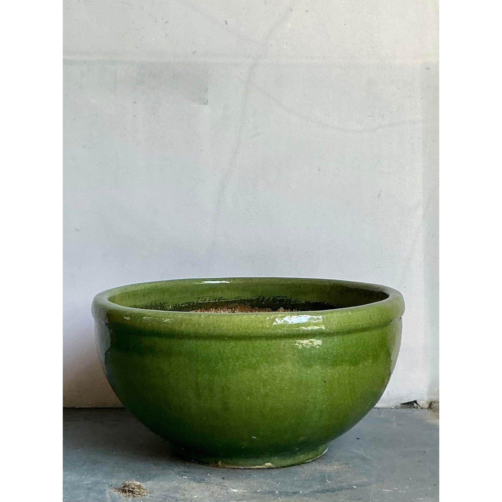 Mid-Century Modern Vintage Boho Glazed Ceramic Planter For Sale