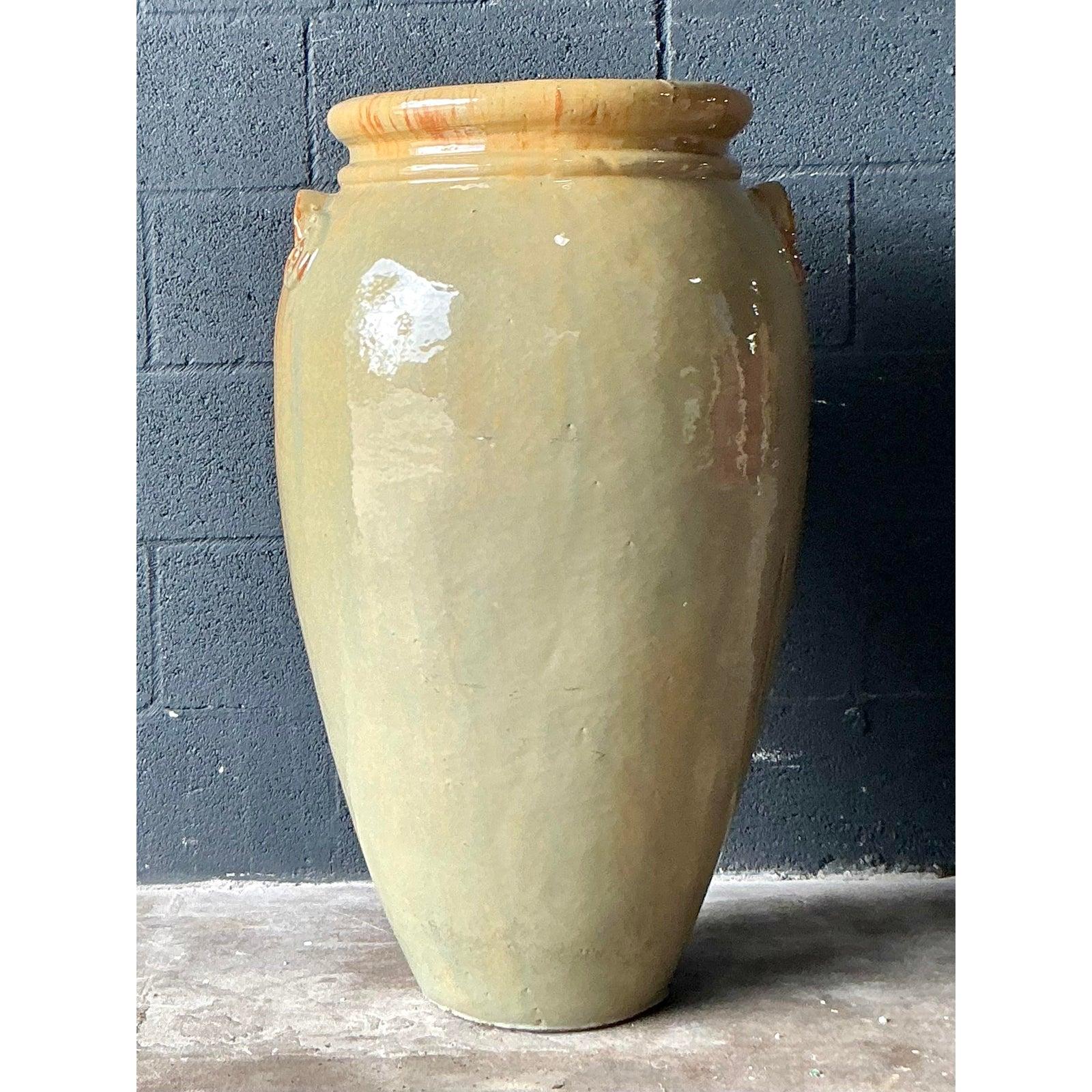 Boho-Pflanzgefäß aus glasierter Keramik, Vintage (amerikanisch) im Angebot