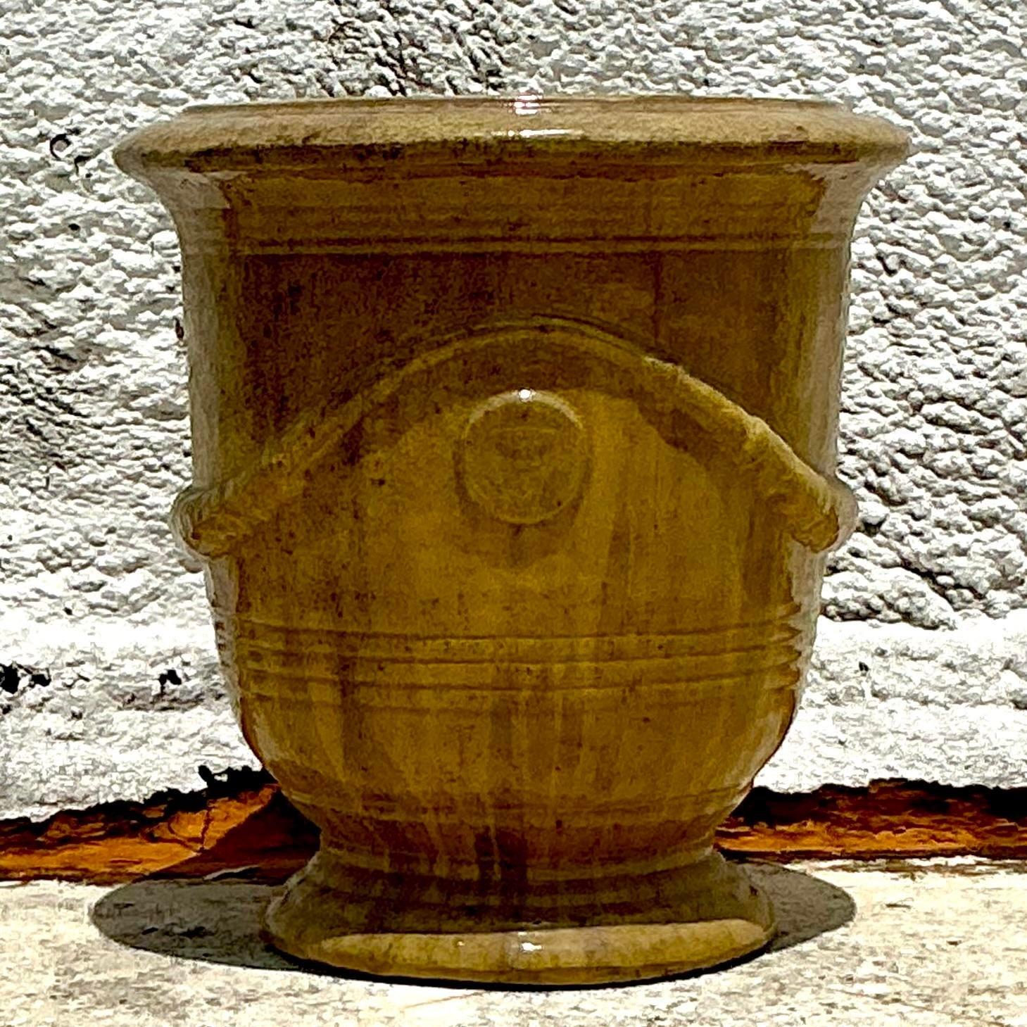 Boho-Pflanzgefäß aus glasierter Keramik, Vintage im Zustand „Gut“ in West Palm Beach, FL