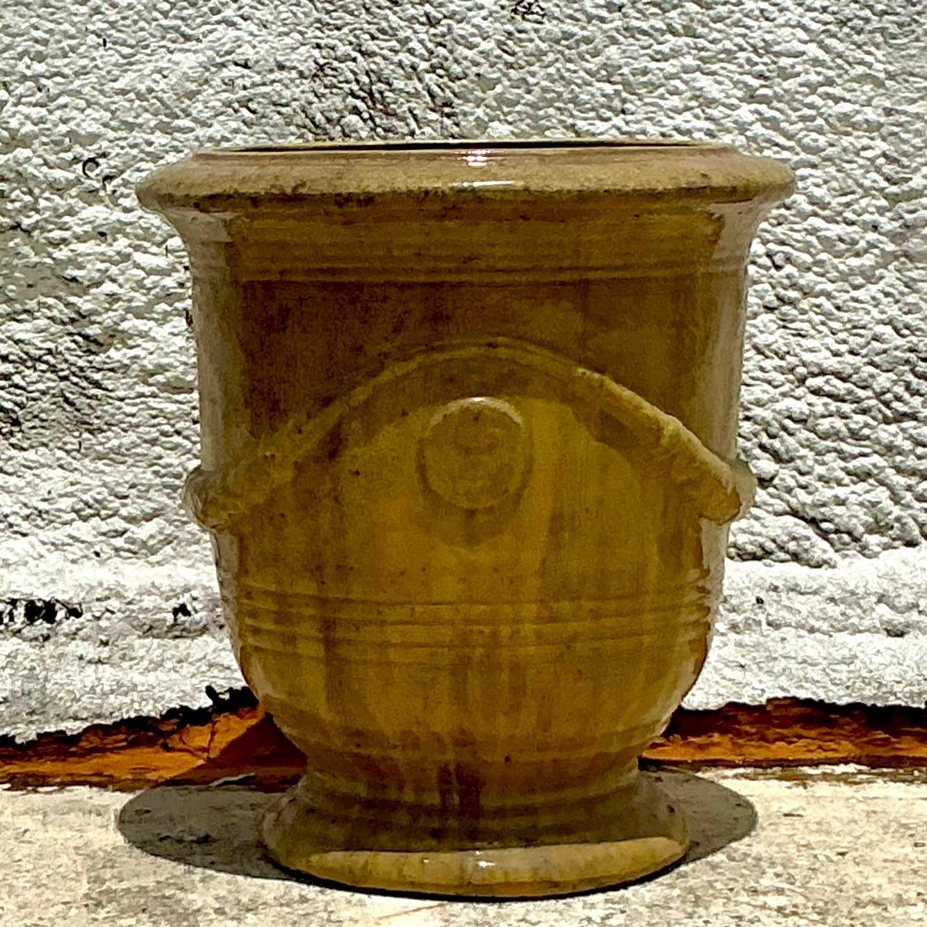 Boho-Pflanzgefäß aus glasierter Keramik, Vintage (20. Jahrhundert)