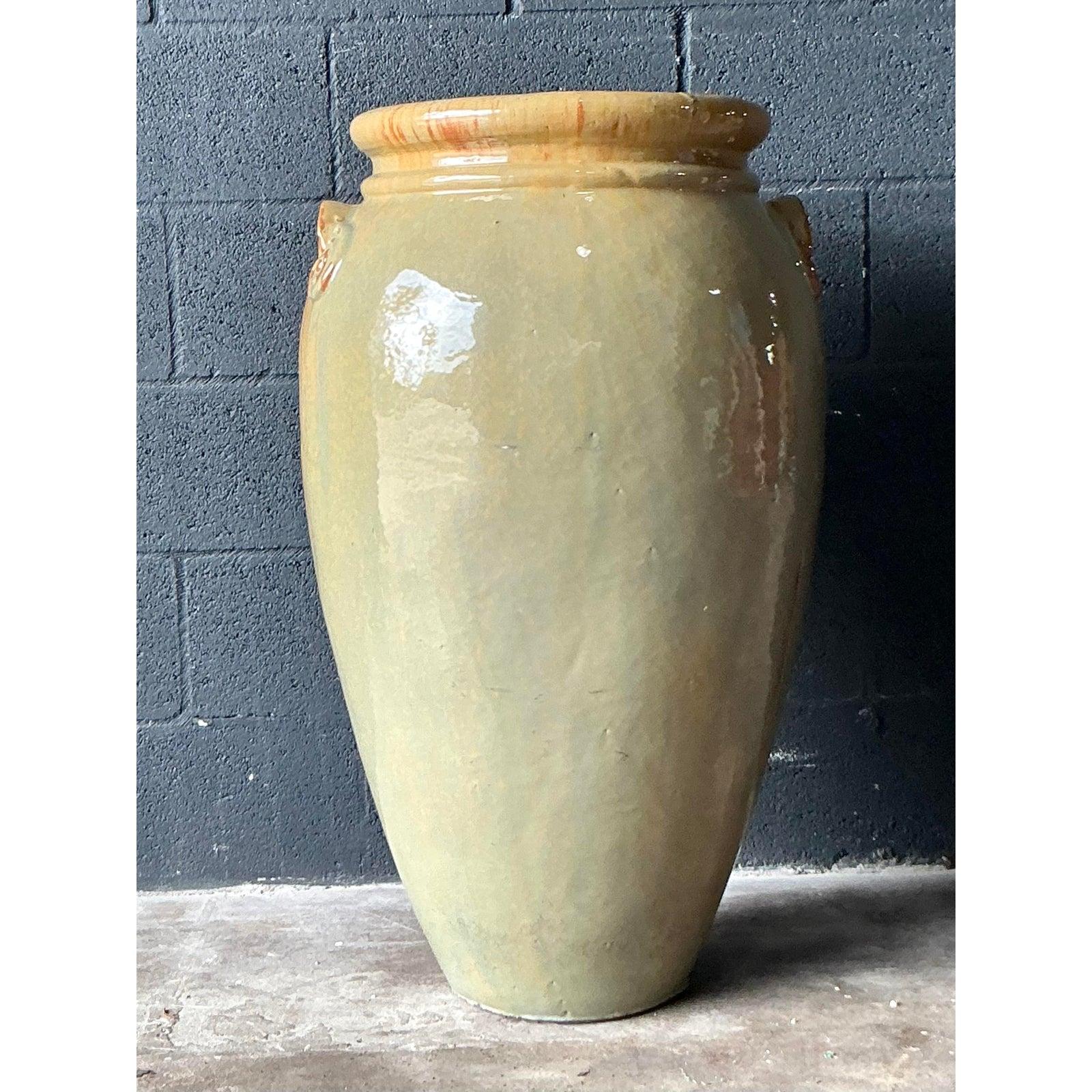 Boho-Pflanzgefäß aus glasierter Keramik, Vintage (20. Jahrhundert) im Angebot