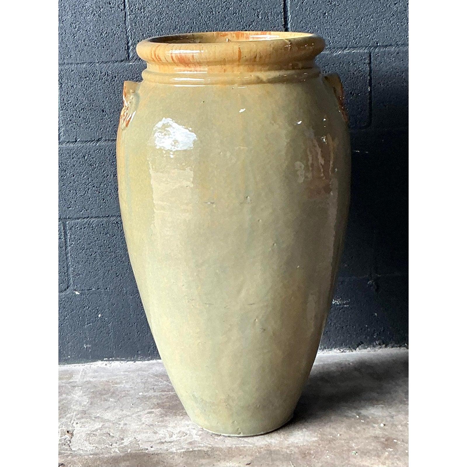 Boho-Pflanzgefäß aus glasierter Keramik, Vintage im Angebot 2