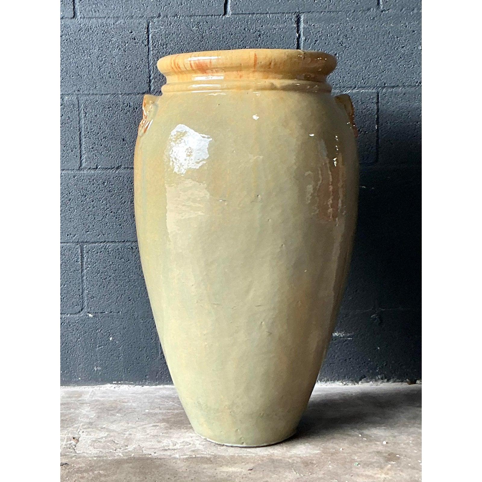 Boho-Pflanzgefäß aus glasierter Keramik, Vintage im Angebot 3