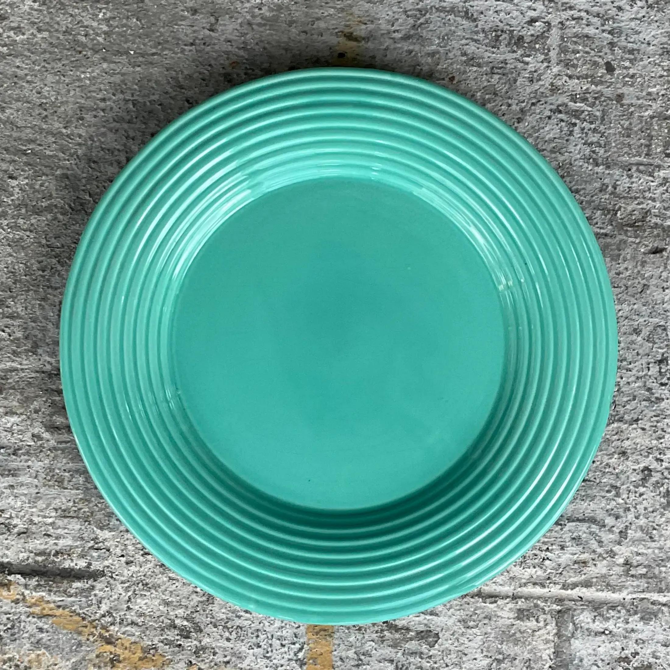 Vintage Boho Glazed Ceramic Platter and Bowl Serving Set- 2 Pieces For Sale 4