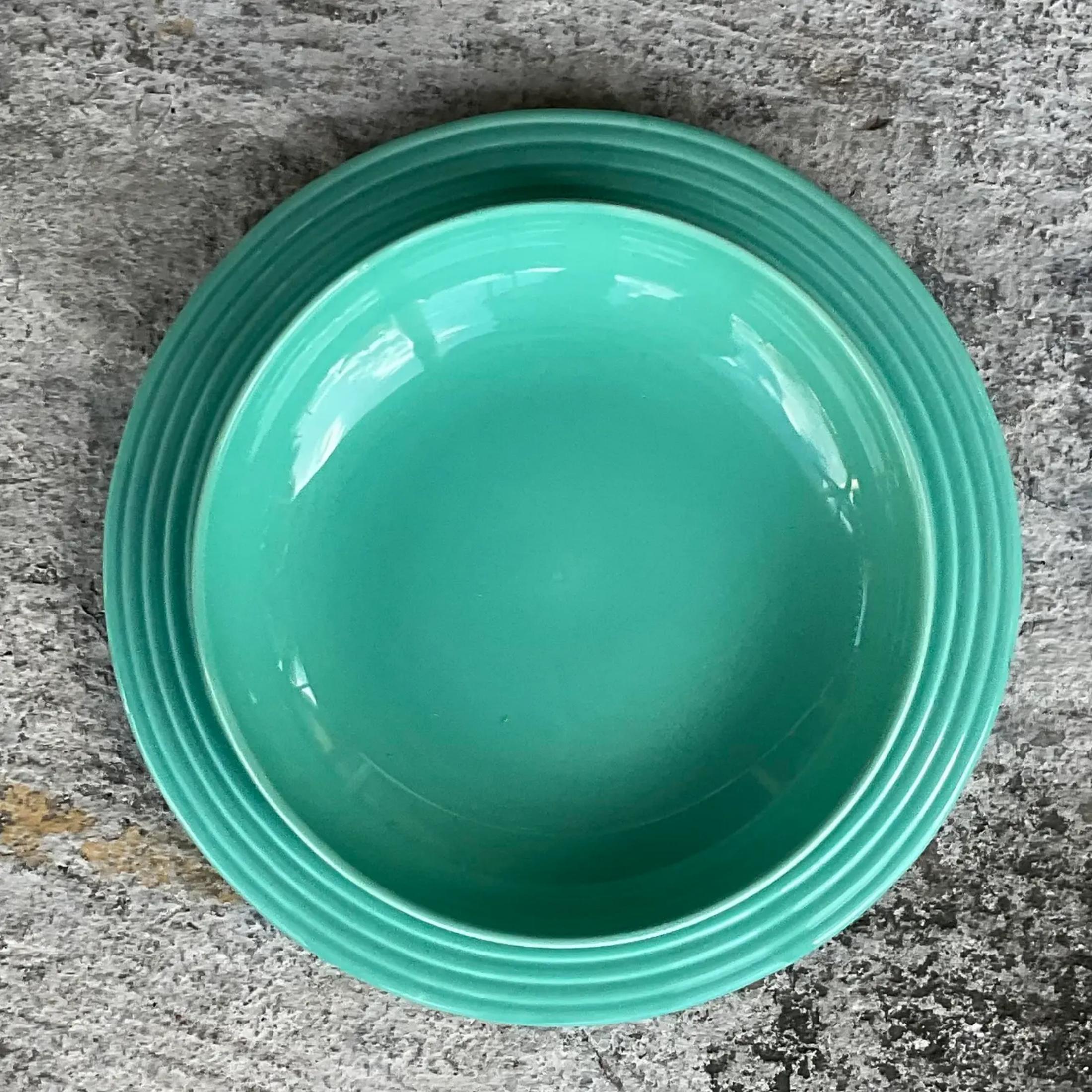 Bohemian Vintage Boho Glazed Ceramic Platter and Bowl Serving Set- 2 Pieces For Sale