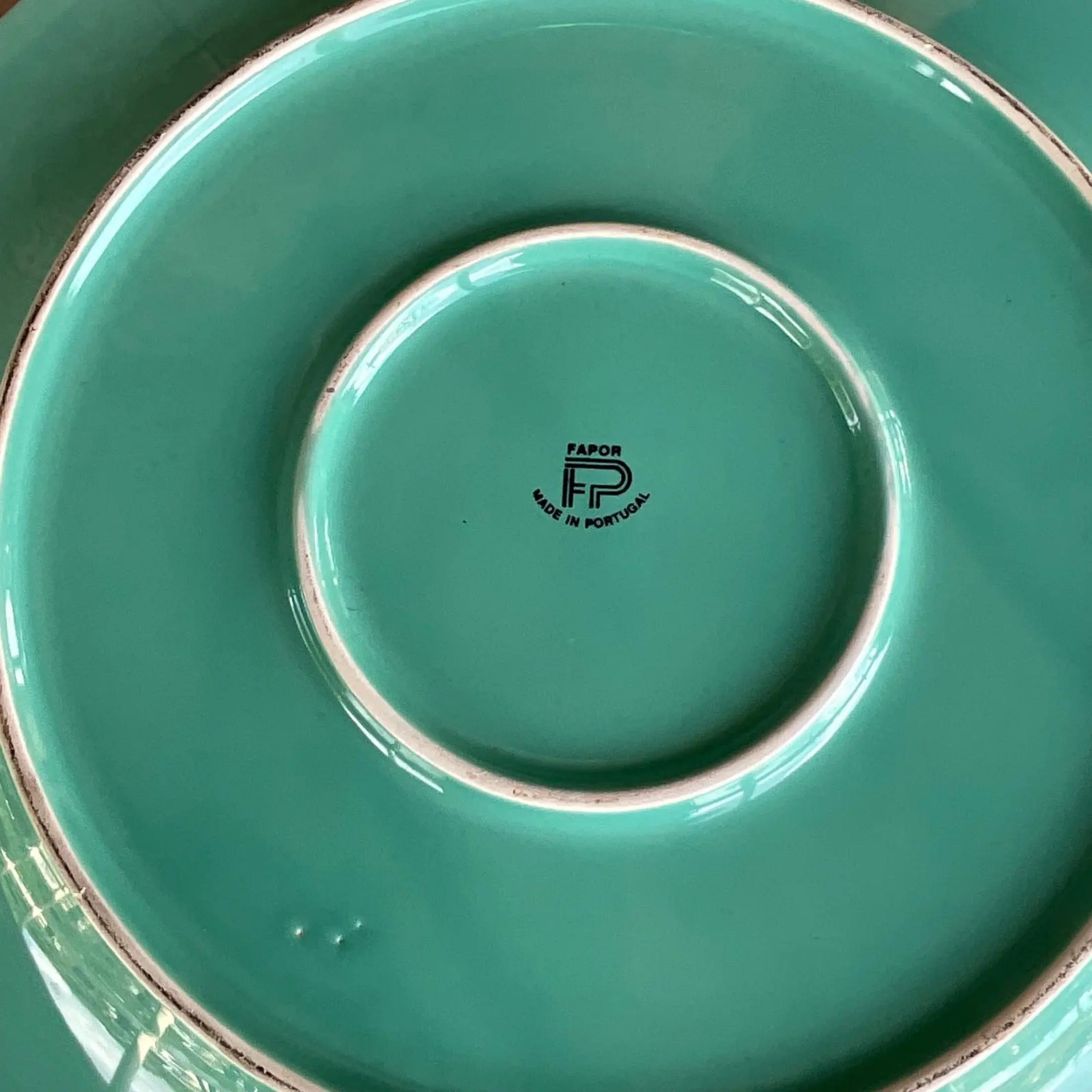 17th Century Vintage Boho Glazed Ceramic Platter and Bowl Serving Set- 2 Pieces For Sale