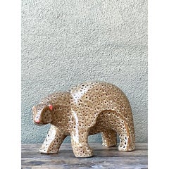 Vintage Boho Glazed Ceramic Polar Bear