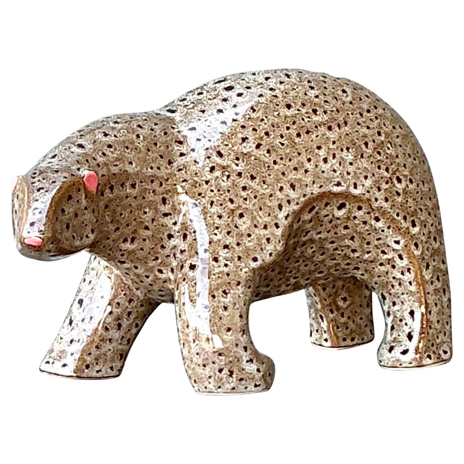 Vintage Boho Glazed Ceramic Polar Bear