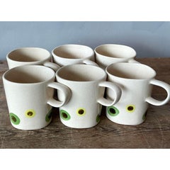 Vintage Boho Glazed Ceramic Polka Dot Coffee Cups. - Set of 6