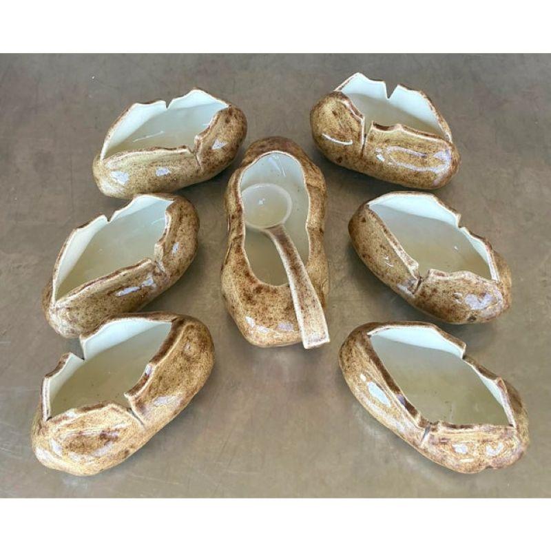 Vintage Boho Glazed Ceramic Potato Serving Set of 8 In Good Condition In west palm beach, FL