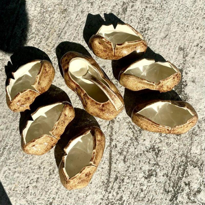 Vintage Boho Glazed Ceramic Potato Serving Set of 8 1