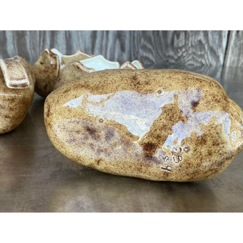 Vintage Boho Glazed Ceramic Potato Serving Set of 8 2