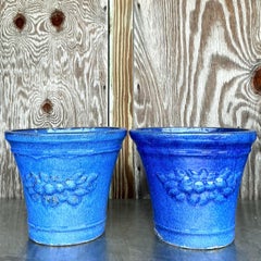 Vintage Boho Glazed Ceramic Pots - a Pair