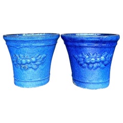 Pareja de macetas de cerámica esmaltada vintage boho