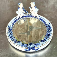 Vintage Boho Glazed Ceramic Putti Cherub Mirror