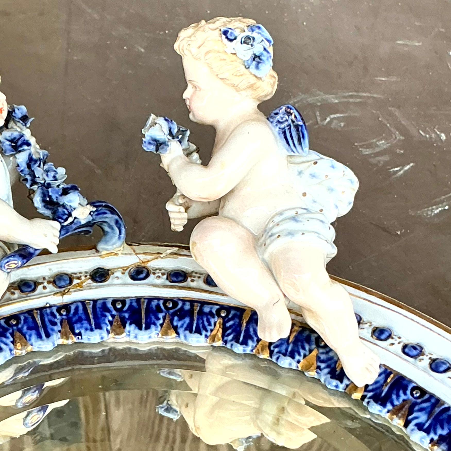 Céramique Miroir Chérubin Putti Vintage Boho en céramique émaillée en vente