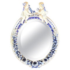 Vintage Boho Glazed Ceramic Putti Cherub Mirror