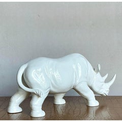 Vintage Boho Glazed Ceramic Rhino