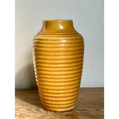 Vintage Boho Glazed Ceramic Ribbed Vase