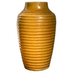 Vintage Boho Glazed Ceramic Ribbed Vase