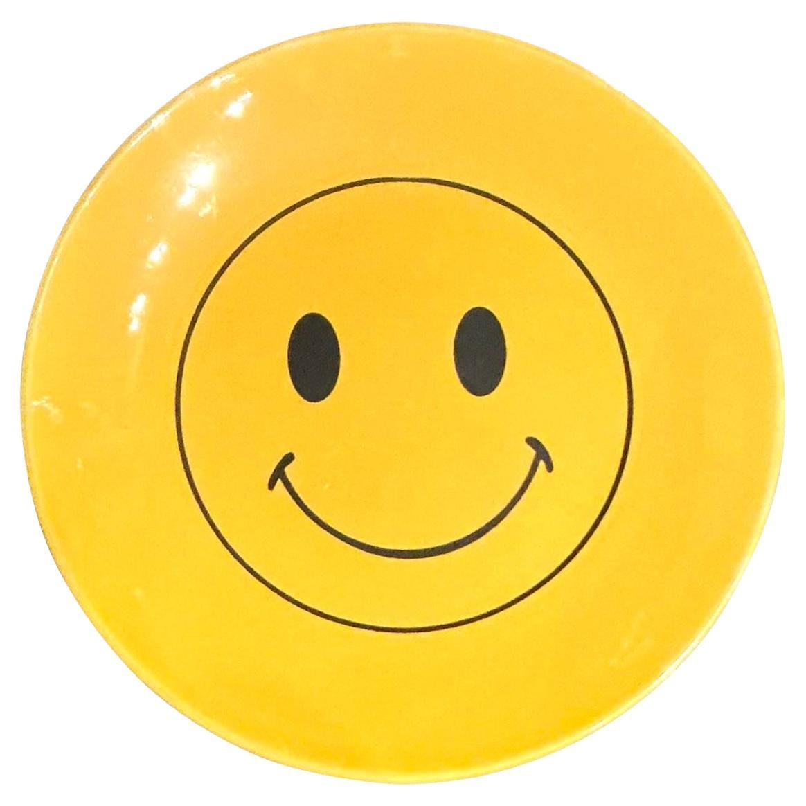 Vintage Boho Glazed Ceramic Smiley Face Plate