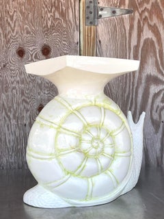 Vintage Boho Glazed Ceramic Snail Low Stool