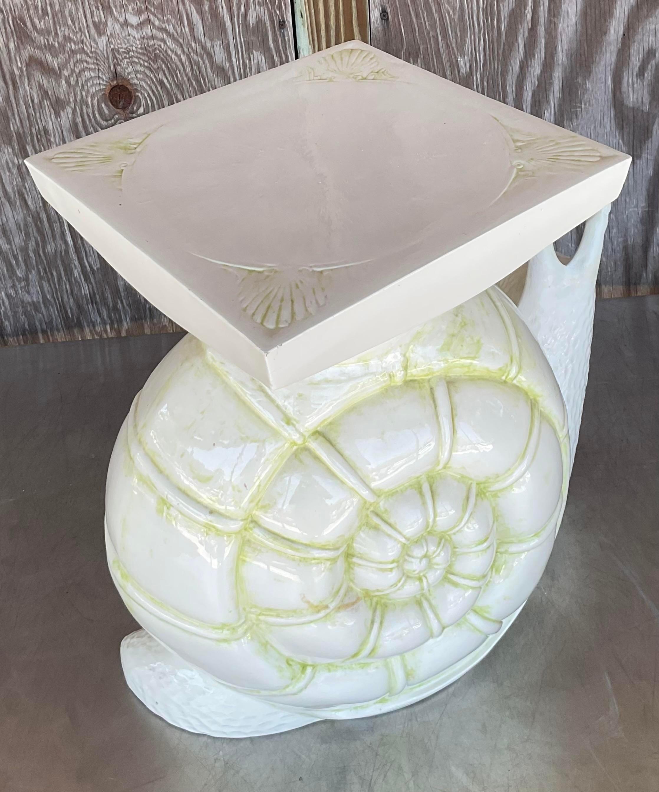 Mid-Century Modern Vintage Boho Glazed Ceramic Snail Low Stool