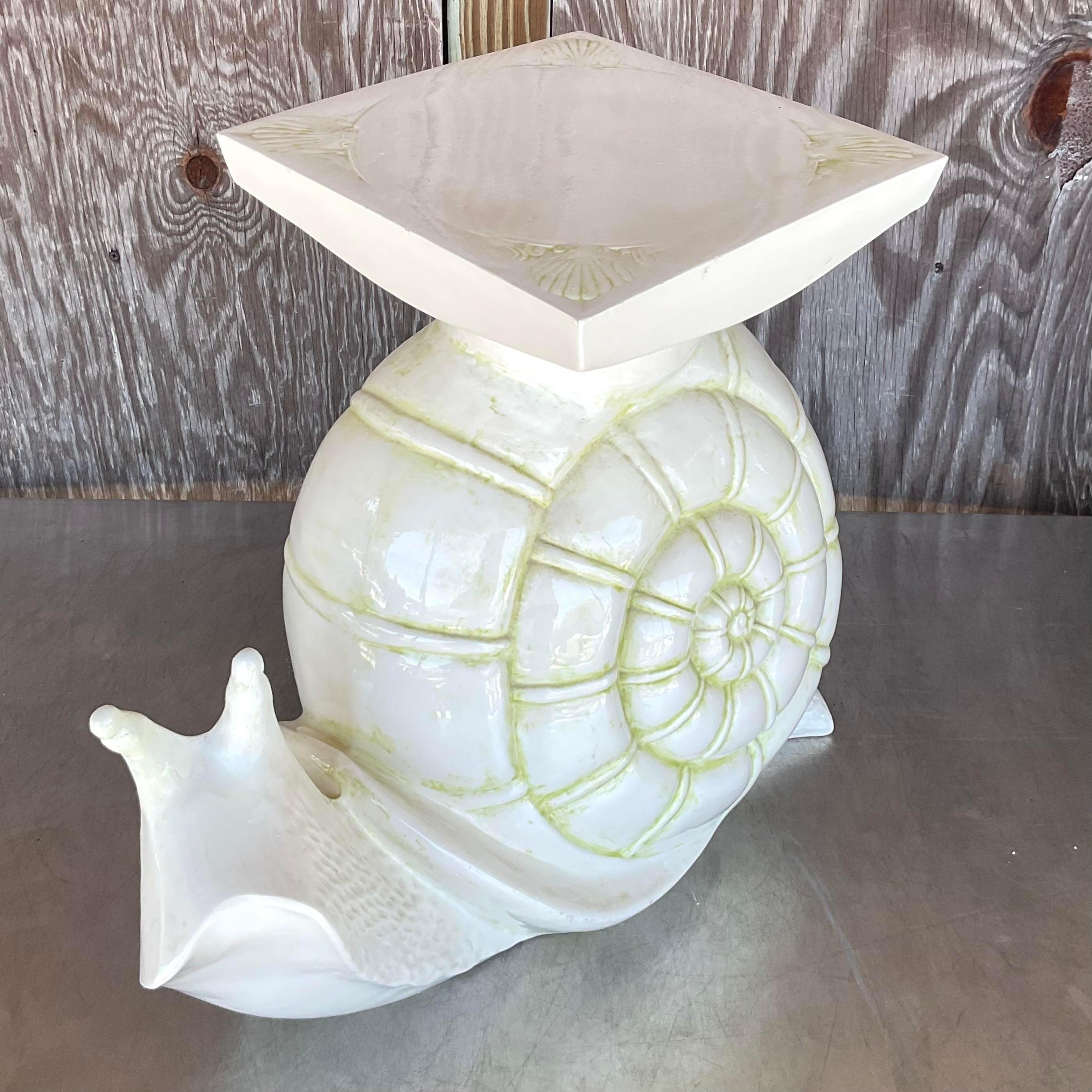 American Vintage Boho Glazed Ceramic Snail Low Stool