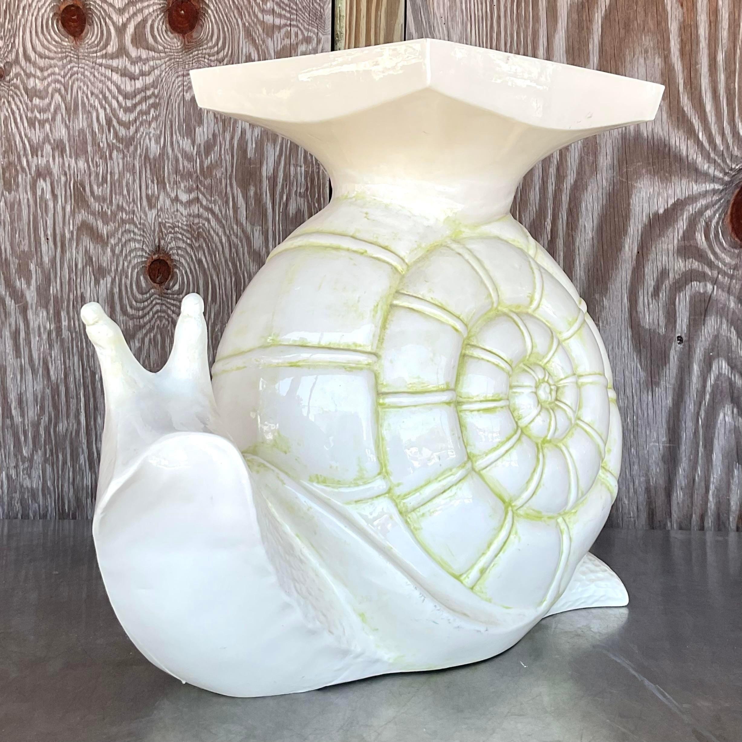 20th Century Vintage Boho Glazed Ceramic Snail Low Stool