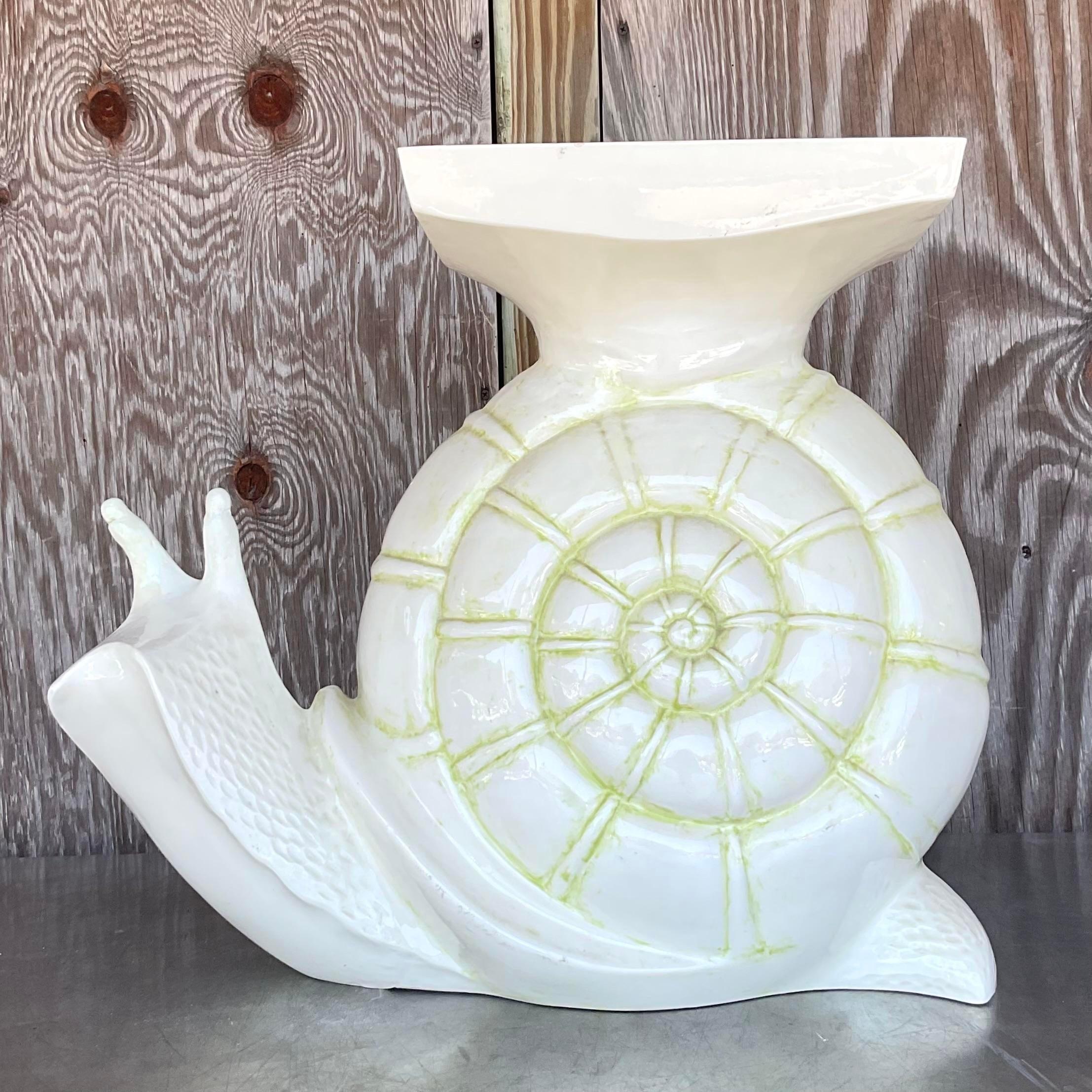 Vintage Boho Glazed Ceramic Snail Low Stool 2