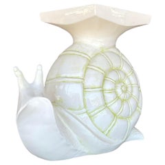 Vintage Boho Glazed Ceramic Snail Low Stool