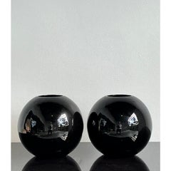 Vintage Boho Glazed Ceramic Sphere Vases - A Pair