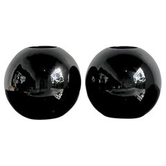 Vintage Boho Glazed Ceramic Sphere Vases - A Pair