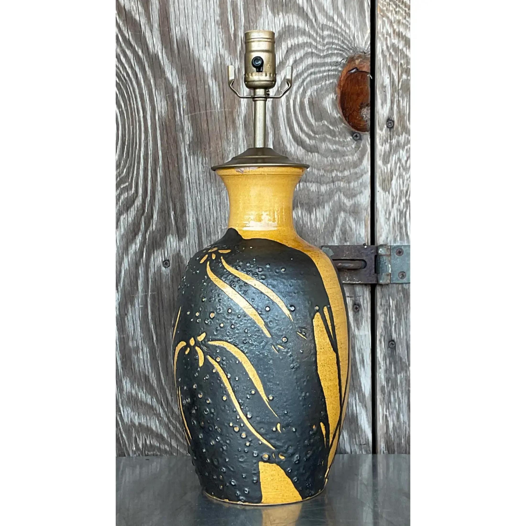 Vintage Boho Glazed Ceramic Splash Lamp In Good Condition For Sale In west palm beach, FL